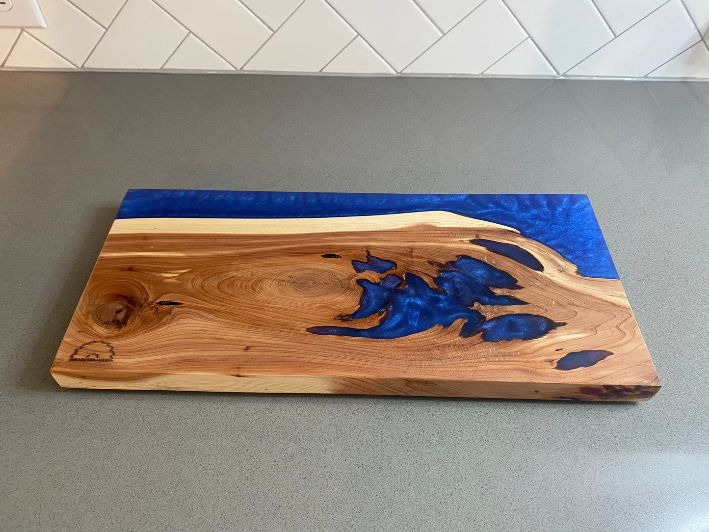 Custom Cedar and Blue Epoxy Charcuterie Board