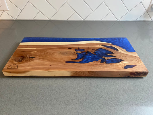 Custom Cedar and Blue Epoxy Charcuterie Board