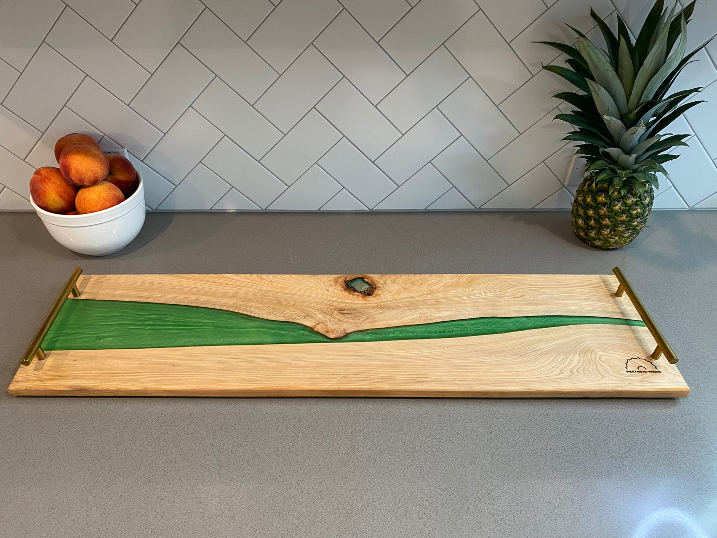 Black Walnut and Green Epoxy River Grazing Board